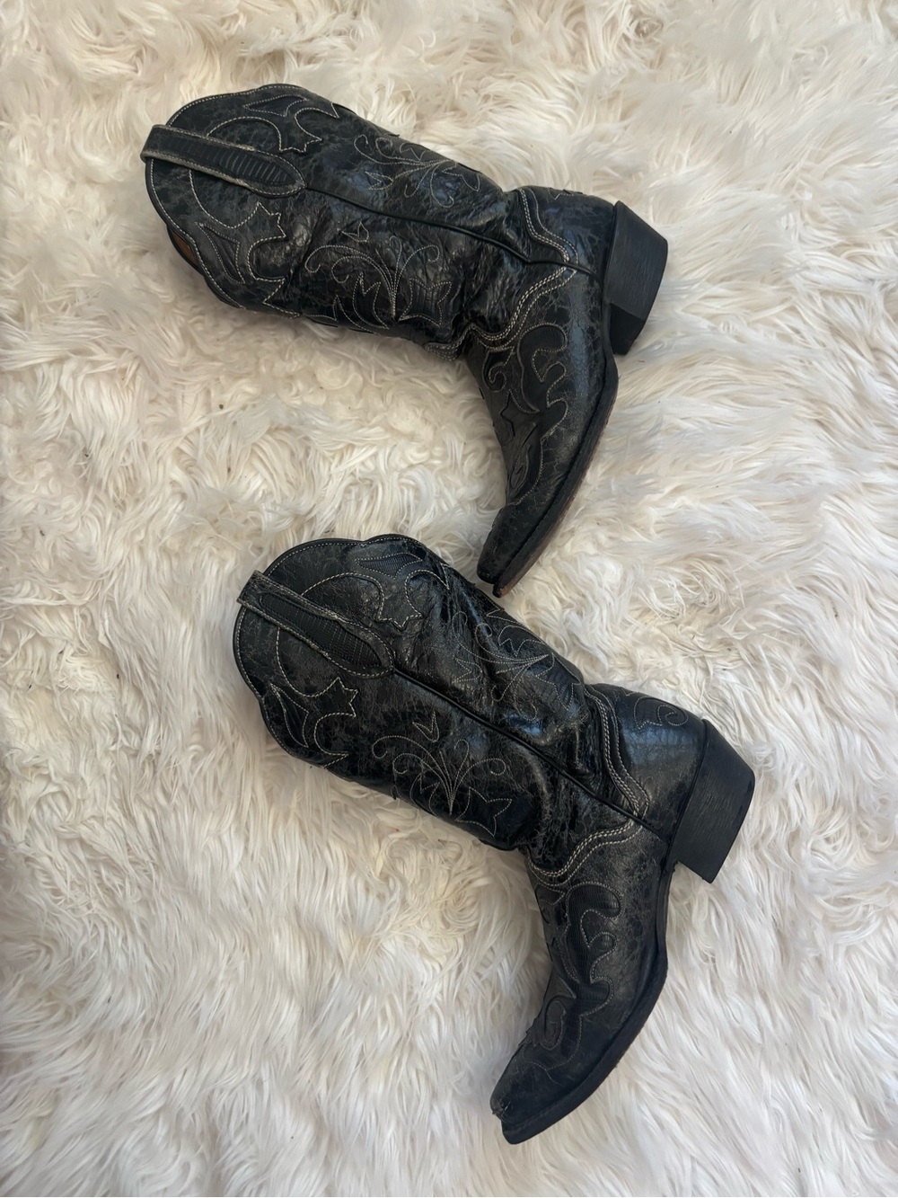 JB DILLON JBW2200 vintage Black lizard leather cowgirl boots cutout black 90s